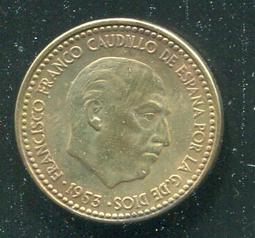 【錢幣】SPAIN(西班牙),1 Peseta,K775,1947/暗記1953 #205763 ,品相美上VF+ 歷史價格詳細信息