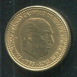 【錢幣】SPAIN(西班牙),1 Peseta,K775,1947/暗記1953 #205763 ,品相美上VF+ 歷史價格詳細信息