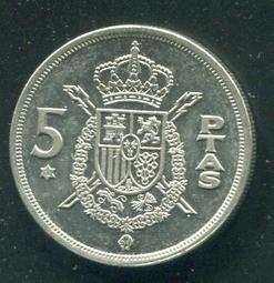 【錢幣】SPAIN(西班牙),5 Peseta,K807,1975/暗記1980 #205871 ,品相全新UNC 歷史價格詳細信息