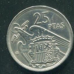 【錢幣】SPAIN(西班牙),25 Peseta,K787,1957/暗記1968 #205907 ,品相極美上XF+ 歷史價格詳細信息