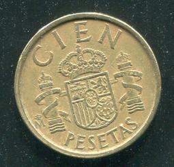 【錢幣】SPAIN(西班牙),100 Peseta,K826,1986 #206007 ,品相普上F+ 歷史價格詳細信息