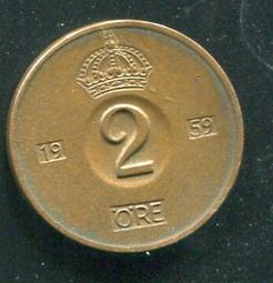 【錢幣】SWEDEN(瑞典),2 ORE,K821,1958 #206858 ,品相極美上XF+ 歷史價格詳細信息