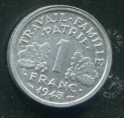 【硬幣】France (法國), 1 FRANCE , K902.1 , 1943 #207113,品相美上VF+ 歷史價格詳細信息