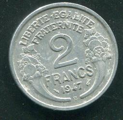 【硬幣】France (法國), 2 FRANCE , K886.a.2 , 1949B #207138,品相美上VF+ 歷史價格詳細信息