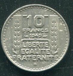 【硬幣】France (法國), 10 FRANCE , K909.2 , 1949B #207168,品相9新AU 歷史價格詳細信息
