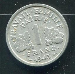 【硬幣】France (法國), 1 FRANCE , K902.1 , 1943 #207113,品相美上VF+ 歷史價格詳細信息