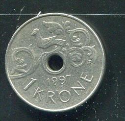 【硬幣】NORWAY(挪威)，1 KRONE，K385，1939 ，品相美上VF+ #191504 歷史價格詳細信息