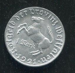 【緊急貨幣】(德國西萊茵) , 50 Pf.#209138 , 1921 , 24mm , 95新AU+ 歷史價格詳細信息