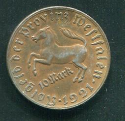 【緊急貨幣】(德國西萊茵) , 50 Pf.#209138 , 1921 , 24mm , 95新AU+ 歷史價格詳細信息