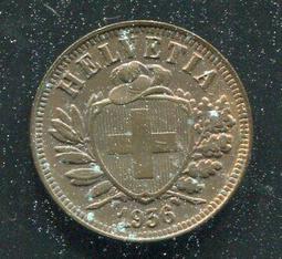 【硬幣】Switzerland (瑞士),2 Rappen,K47,1958 #209349 品相9新AU 歷史價格詳細信息