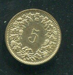 【硬幣】Switzerland (瑞士),5 Rappen,K26c,1992 #209371 品相9新AU 歷史價格詳細信息