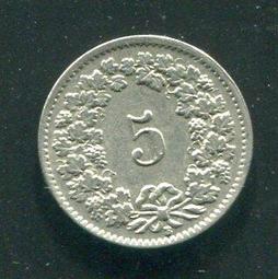 【硬幣】Switzerland (瑞士),5 Rappen,K26,1967 #209366 品相9新AU 歷史價格詳細信息