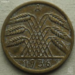 德國魏瑪共和國36年三六年5芬尼銅幣帝國芬尼A廠Reichs版 22B625 歷史價格詳細信息