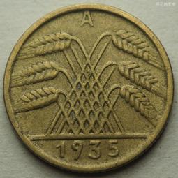 德國魏瑪共和國35年5芬尼銅幣硬幣帝國芬尼D廠（Reichs版）24F599 歷史價格詳細信息