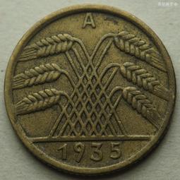 德國魏瑪共和國35年5芬尼銅幣硬幣帝國芬尼D廠（Reichs版）24F599 歷史價格詳細信息