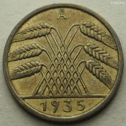 德國魏瑪共和國35年5芬尼銅幣硬幣帝國芬尼D廠（Reichs版）24F599 歷史價格詳細信息