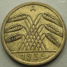 德國魏瑪共和國35年5芬尼銅幣硬幣帝國芬尼D廠（Reichs版）24F599 歷史價格詳細信息