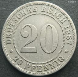 德國1887年20芬尼短翅D廠鎳幣德意志第二帝國 23E084 歷史價格詳細信息