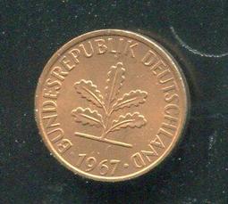 【硬幣】Germany(德國聯邦),K105,1 Pfennig,1966G #211157 品相全新UNC 歷史價格詳細信息