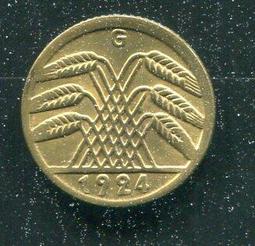 【硬幣】Germany(德國威瑪共和),K30,1 Pfennig,1924F #211057 品相普上F+ 歷史價格詳細信息