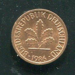 【硬幣】Germany(德國聯邦),K105,1 Pfennig,1966G #211157 品相全新UNC 歷史價格詳細信息