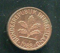 【硬幣】Germany(德國聯邦),K105,1 Pfennig,1966G #211157 品相全新UNC 歷史價格詳細信息