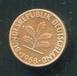 【硬幣】Germany(德國聯邦),K105,1 Pfennig,1966G #211157 品相全新UNC 歷史價格詳細信息