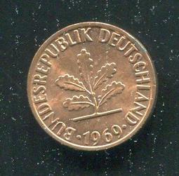 【硬幣】Germany(德國聯邦),K105,1 Pfennig,1966G #211157 品相全新UNC 歷史價格詳細信息