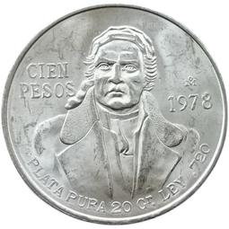 墨西哥1977年民族英雄莫雷洛斯100比索大銀幣164 歷史價格詳細信息