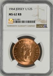 [NGC MS64RB] 英屬澤西 1964年 1/12先令16127 歷史價格詳細信息