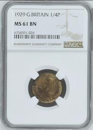 英國 1929年 喬治五世 1/2便士 MS63RB 銅幣硬4025 歷史價格詳細信息
