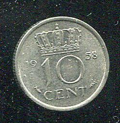 【錢幣】 NETHERLAND (荷蘭)， 10-CENT , K182 , 1958 ,品相9新AU#202290 價格比較,價格查詢,歷史價格詳細信息