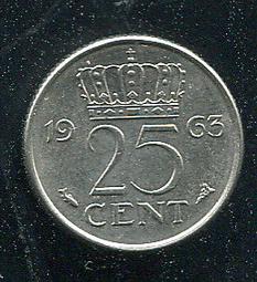 【錢幣】 NETHERLAND (荷蘭)， 25-CENT , K183 , 1972 ,品相極美XF#202298 歷史價格詳細信息