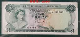 巴哈馬1974年1 彩背女王鈔 正面有墨跡 除此之外無瑕5350 歷史價格詳細信息