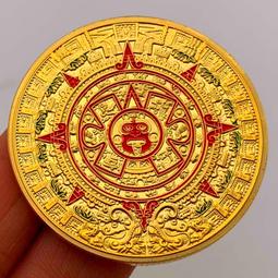瑪雅點漆龍彩繪墨西哥浮雕鍍銀紀念章 收藏幣 金字塔日晷金幣硬幣 歷史價格詳細信息