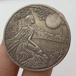 流浪幣長發女生獅子黃銅舊銀紀念章 把玩銅銀硬幣禮物魔術紀念幣 歷史價格詳細信息