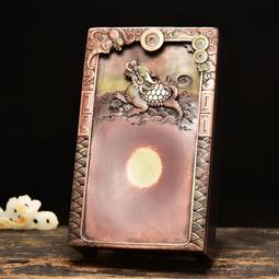 精品老坑天然原石 紫袍玉帶石頭 歙硯端硯高檔文房四寶紙墨筆硯帶蓋書法專用磨墨硯臺套裝 珍藏禮品名師手工 歷史價格詳細信息