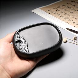 歙硯小楷硯臺掌中寶老坑原石書法專用帶蓋腰圓元寶硯迷你把玩端硯精品窩窩硯黃魚子水波紋墨盒便攜磨墨塊墨碟 歷史價格詳細信息