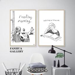 C - R - A - Z - Y - T - O - W - N　黑白線條抽象掛畫北歐風飯店巨幅橫幅裝飾畫客廳沙發掛畫 歷史價格詳細信息