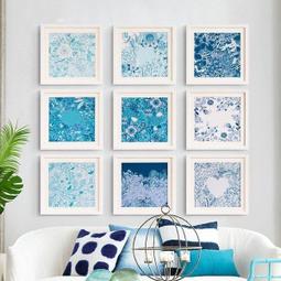ART。DECO 藍調現代簡約地中海風格玄關裝飾畫印染圖案客廳掛畫樣板間壁畫(12款可選) 歷史價格詳細信息