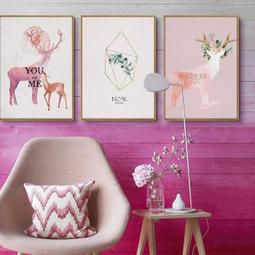 ART。DECO 森林中精靈麋鹿裝飾畫北歐風格玄關壁畫豎版簡約現代黑白客廳掛畫(15款可選) 歷史價格詳細信息