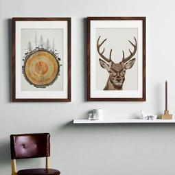 ART。DECO 森林中精靈麋鹿裝飾畫北歐風格玄關壁畫豎版簡約現代黑白客廳掛畫(15款可選) 歷史價格詳細信息