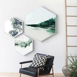 ART。DECO 綠色海岸地中海裝飾畫現代客廳掛畫中式餐廳壁畫三聯畫臥室牆畫(3款可選) 歷史價格詳細信息