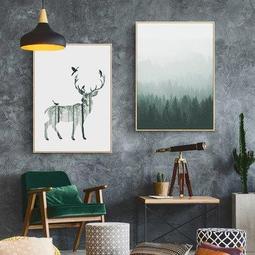 ART。DECO 森林中精靈麋鹿裝飾畫北歐風格玄關壁畫豎版簡約現代黑白客廳掛畫(15款可選) 歷史價格詳細信息