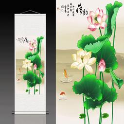 工筆畫荷塘魚趣水墨字畫書房客廳辦公室裝飾畫絲綢畫招財掛畫定制 歷史價格詳細信息