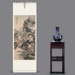 風水絲綢畫仿古卷軸茶樓裝飾畫書房客廳走廊過道掛畫唐寅草屋蒲團 歷史價格詳細信息