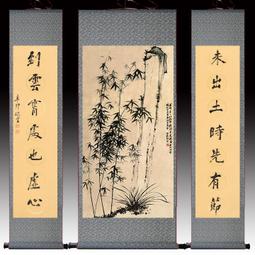 水墨字畫中堂畫三聯畫柳岸笛音屏風掛卷軸畫絲綢掛畫對聯定制國畫 歷史價格詳細信息