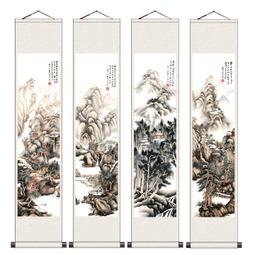四條屏絲綢畫屏風畫茶室卷軸畫清雅梅蘭竹菊辦公室書房掛畫定制 歷史價格詳細信息