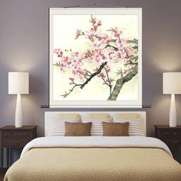 花鳥掛畫桃花四喜餐廳裝飾畫書房玄關招財國畫卷軸客廳早春竟豔圖 歷史價格詳細信息