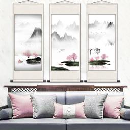 絲綢山水國畫中堂字畫對聯裝飾畫酒店茶樓辦公室裝飾啟功山水字畫 歷史價格詳細信息